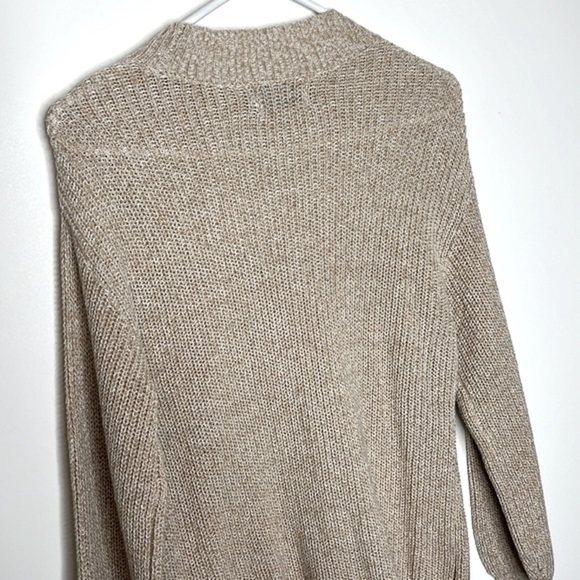 NWT Old Navy Mock Turtle Neck Heathered Beige Tan Balloon Sleeve Knit Sweater - Picture 7 of 7
